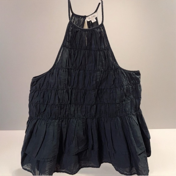 Anthropologie Pilcro Ruffled Sleeveless 100% Cotton Black Top XS MSRP $90 NWT - Picture 1 of 6